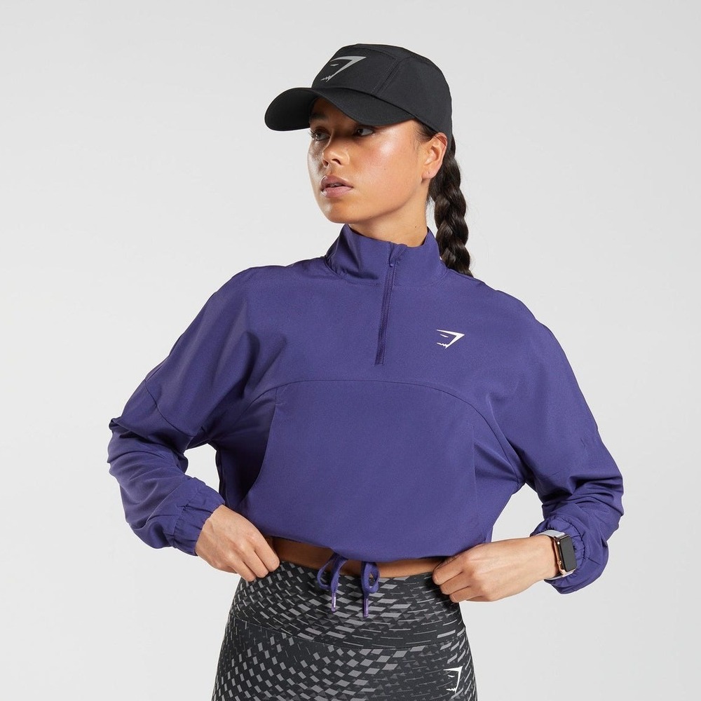 Gymshark Sport Windbreaker B3A4H Womens M Indigo‎ Blue Cropped Jacket
